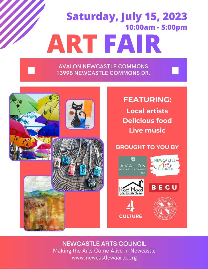 Poster about Newcastle Art Fair on July 15, 2023 where Kiss of Heaven's fine art nature photographs were exhibited