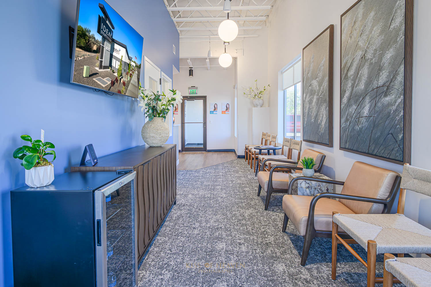 A reception area a modern dental clinic in Richland, WA. Commercial photographer by Kiss of Heaven Photography.