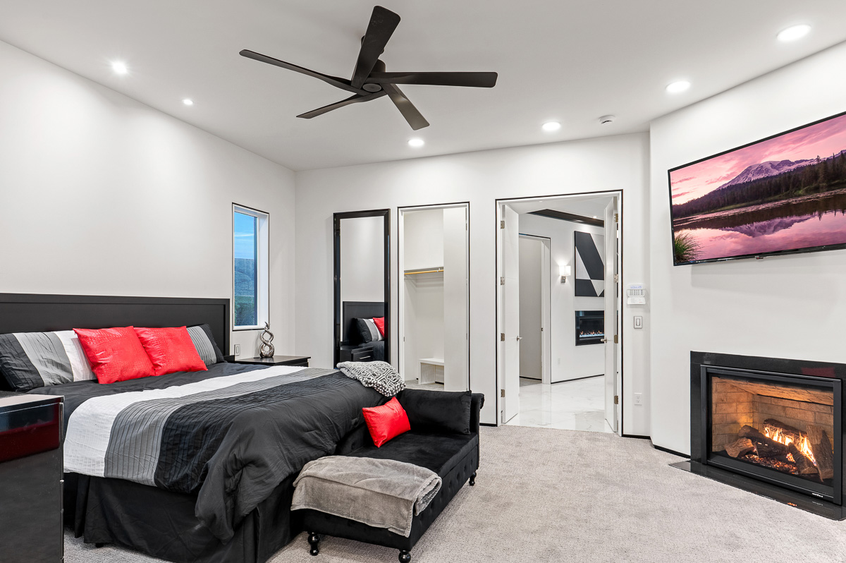 Premium shooting and edit of luxury interior showing view outside and bright edits of bedroom by Kiss of Heaven Photography.